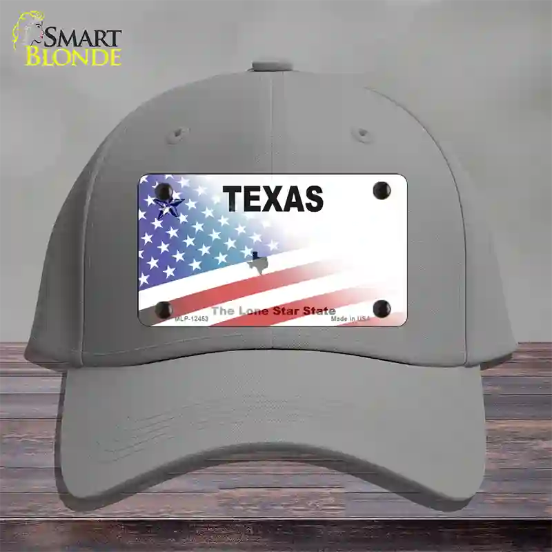 Texas White with American Flag Novelty License Plate Hat Cotton / Gray