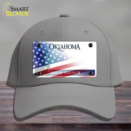 Oklahoma Bow with American Flag Novelty License Plate Hat Cotton / Gray