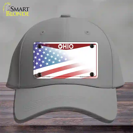 Ohio State American Flag Novelty License Plate Hat Cotton / Gray