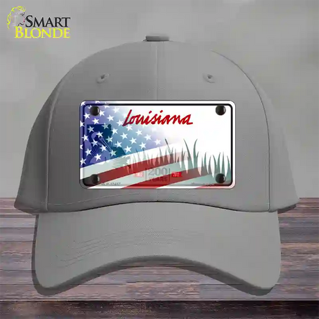 Louisiana 200 Years with American Flag Novelty License Plate Hat Cotton / Gray