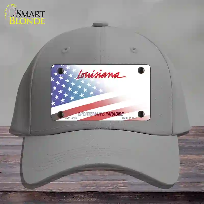 Louisiana Plate American Flag Novelty License Plate Hat Cotton / Gray