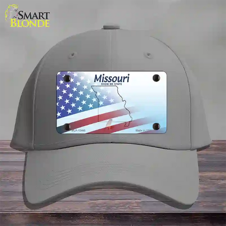 Missouri Show Me with American Flag Novelty License Plate Hat Cotton / Gray