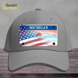 Michigan Splendor with American Flag Novelty License Plate Hat Cotton / Gray