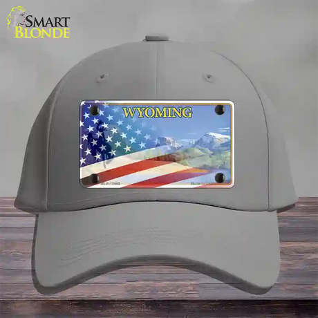 Wyoming State with American Flag Novelty License Plate Hat Cotton / Gray