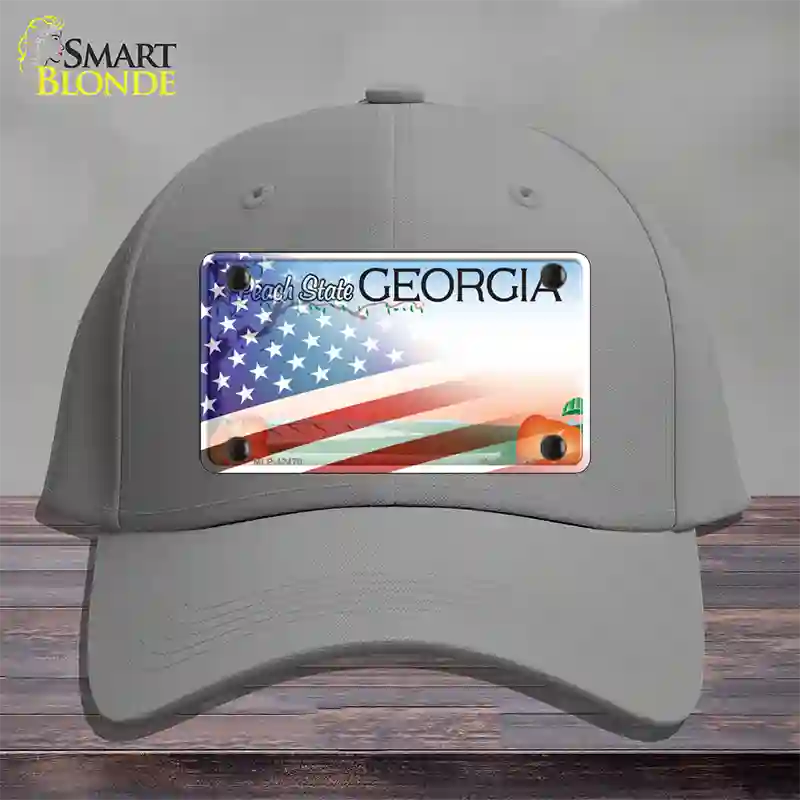 Georgia Peach with American Flag Novelty License Plate Hat Cotton / Gray