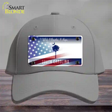 South Carolina Blue with American Flag Novelty License Plate Hat Cotton / Gray