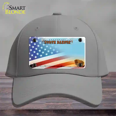 North Dakota Legendary with American Flag Novelty License Plate Hat Cotton / Gray