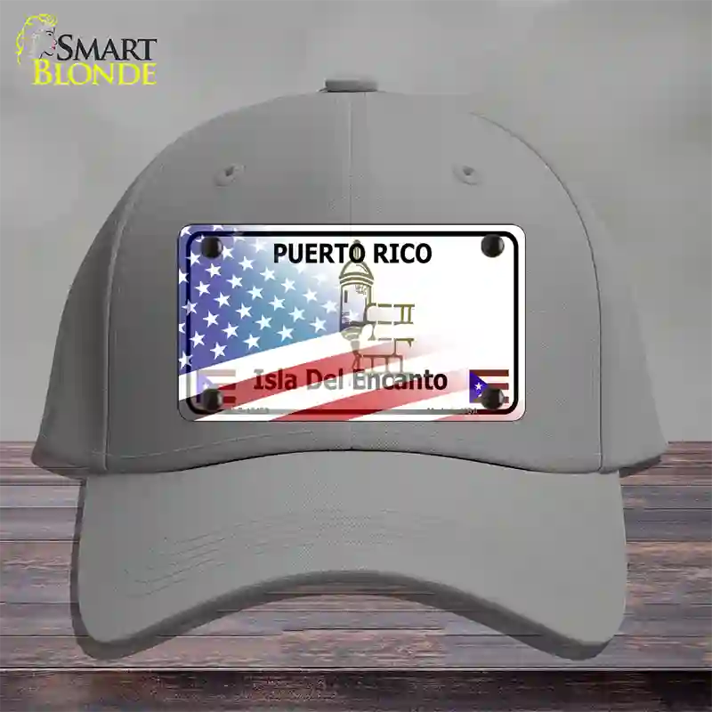 Puerto Rico with American Flag Novelty License Plate Hat Cotton / Gray