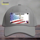 Puerto Rico with American Flag Novelty License Plate Hat Cotton / Gray