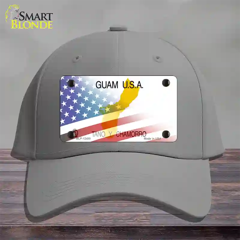 Guam with American Flag Novelty License Plate Hat Cotton / Gray