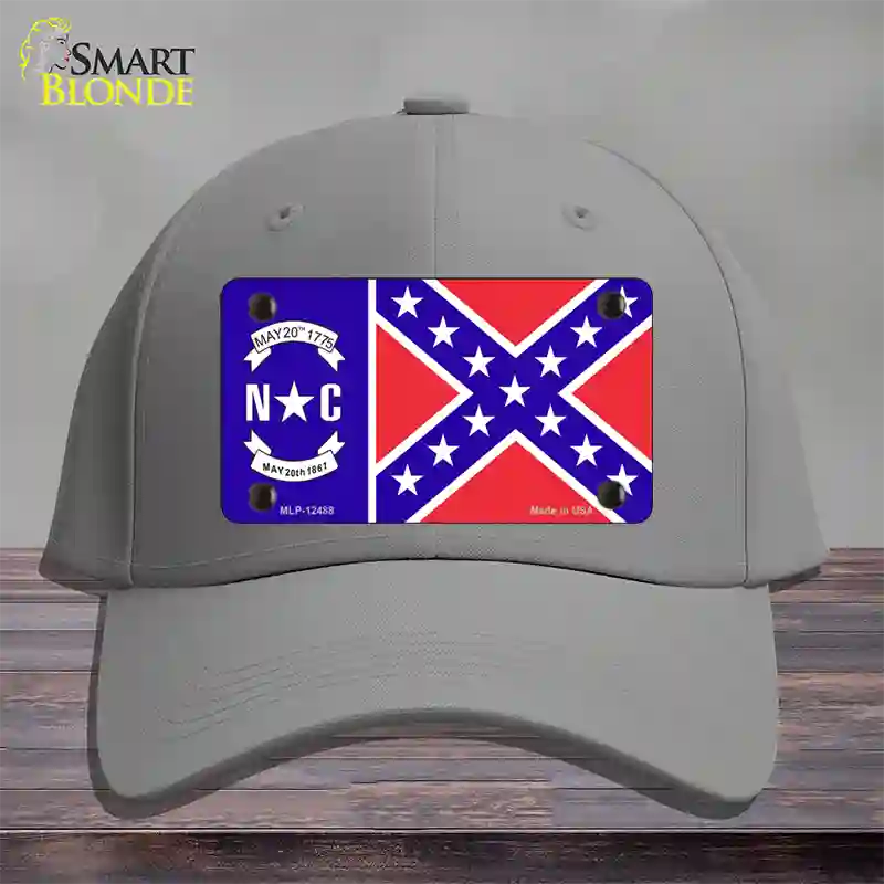 North Carolina Confederate Flag Novelty License Plate Hat Cotton / Gray