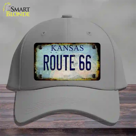 Route 66 Kansas Rusty Novelty License Plate Hat Cotton / Gray