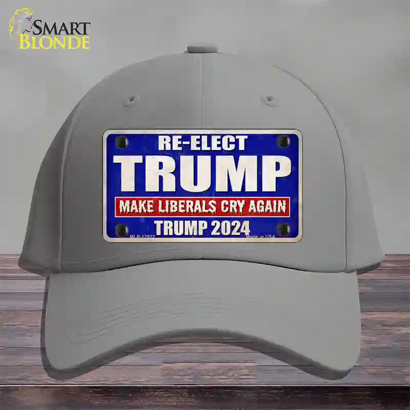 Re-Elect Trump 2024 Blue Novelty License Plate Hat Cotton / Gray