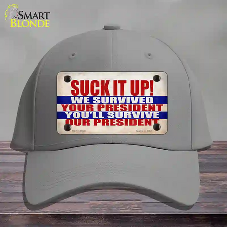 Suck It Up We Survived Novelty License Plate Hat Cotton / Gray