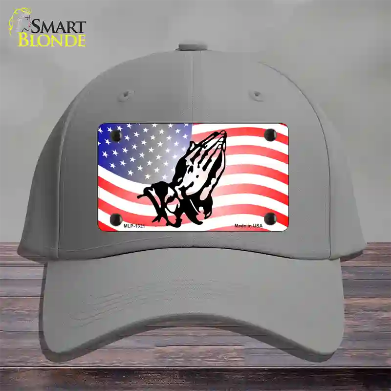 American Flag Praying Hands Novelty License Plate Hat Cotton / Gray