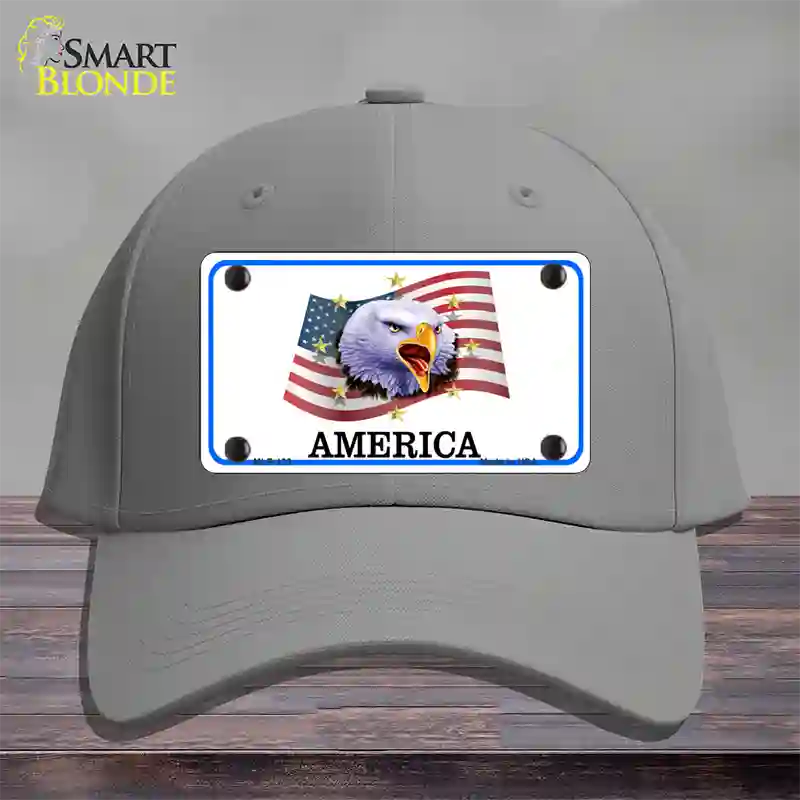 Waving Flag Bald Eagle Novelty License Plate Hat Cotton / Gray