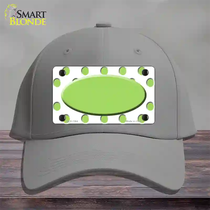 Lime Green White Polka Dot Center Oval Novelty License Plate Hat Cotton / Gray