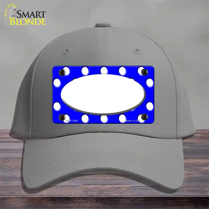 White Royal Blue Polka Dot Center Oval Novelty License Plate Hat Cotton / Gray