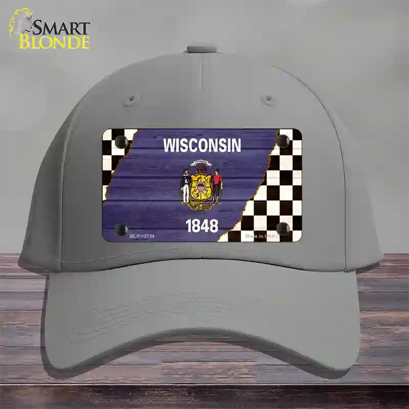 Wisconsin Racing Flag Novelty License Plate Hat Tag Cotton / Gray