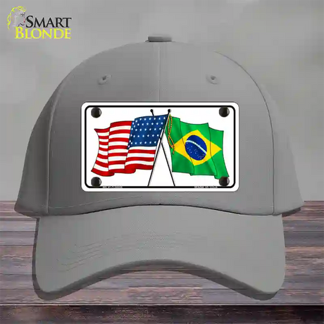 Brazil USA Crossed Flags Novelty License Plate Hat Tag Cotton / Gray