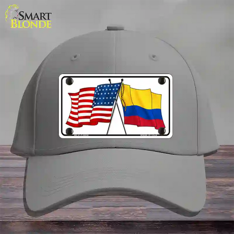 Colombia USA Crossed Flags Novelty License Plate Hat Tag Cotton / Gray