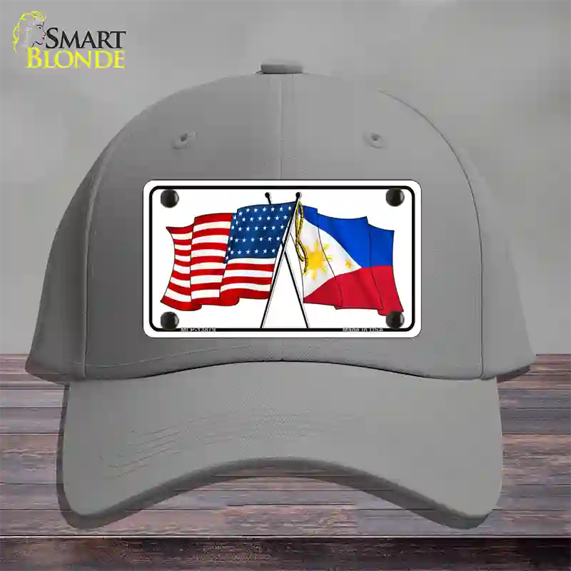 Philippines US Crossed Flag Novelty License Plate Hat Tag Cotton / Gray