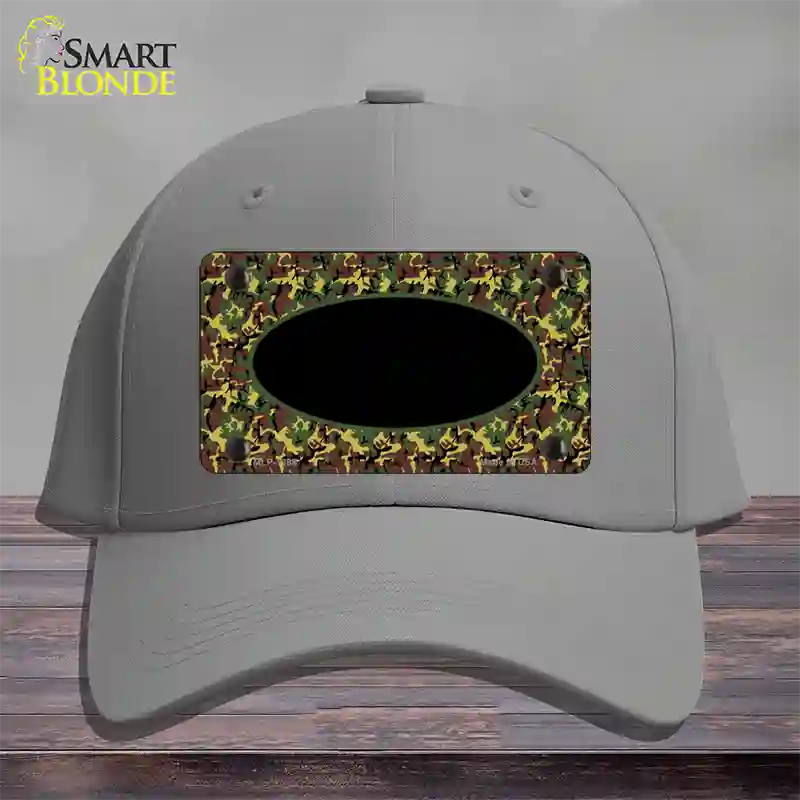 Green Camo Oval With Black Oval Center Novelty License Plate Hat Cotton / Gray