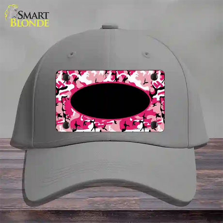 Pink Camo With Black Center Oval Novelty License Plate Hat Cotton / Gray