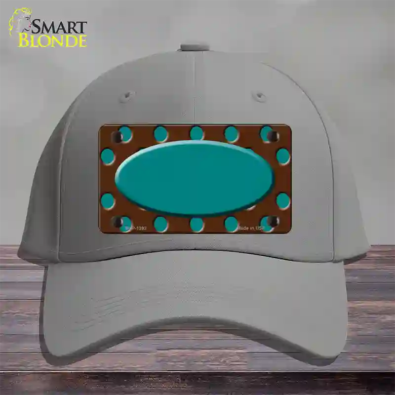 Teal Brown Polka Dot Center Oval Novelty License Plate Hat Cotton / Gray