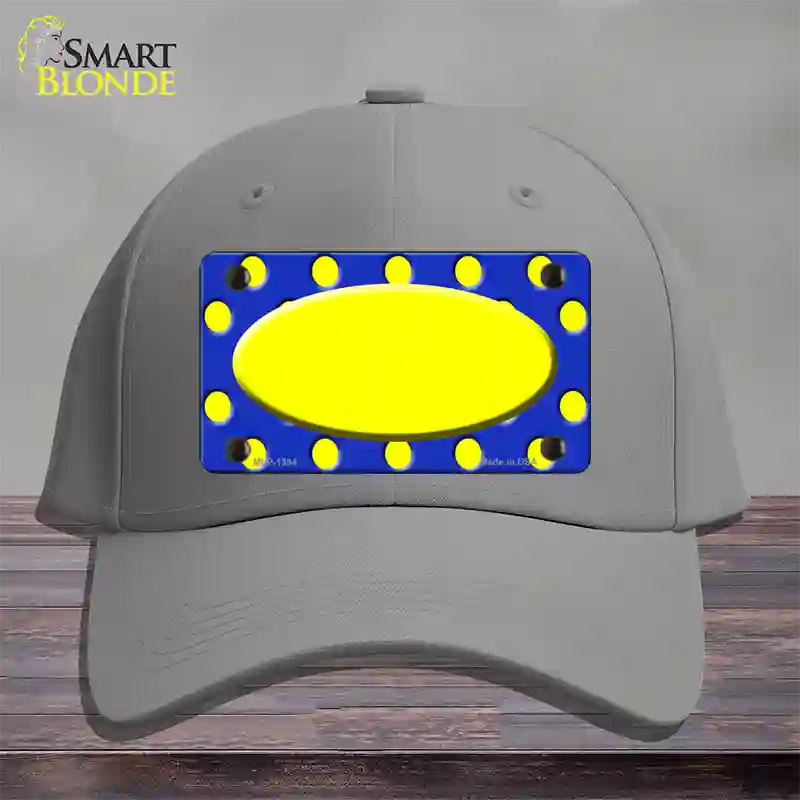 Yellow Royal Blue Polka Dot Center Oval Novelty License Plate Hat Cotton / Gray