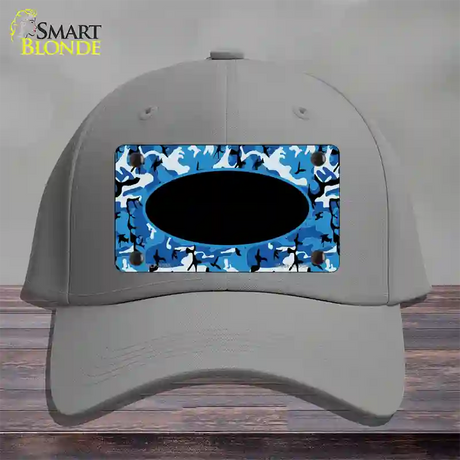 Blue Camo With Black Center Oval Novelty License Plate Hat Cotton / Gray