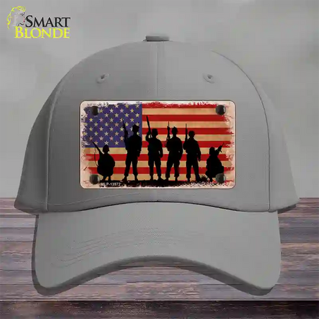 Military Soldiers American Flag Novelty License Plate Hat Tag Cotton / Gray