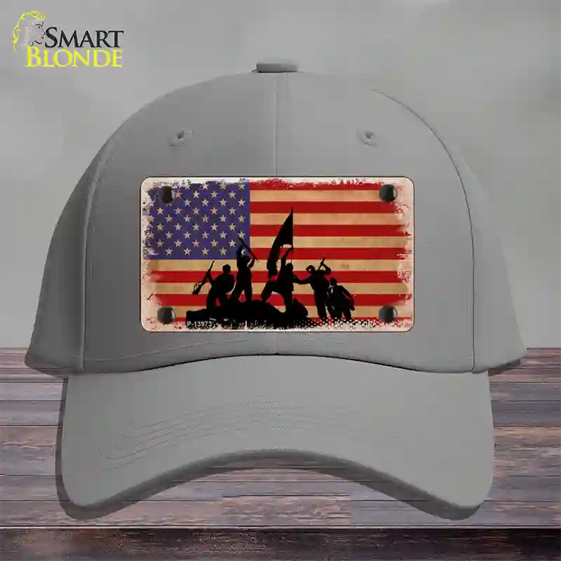 Grunge American Flag with Soldiers Novelty License Plate Hat Tag Cotton / Gray