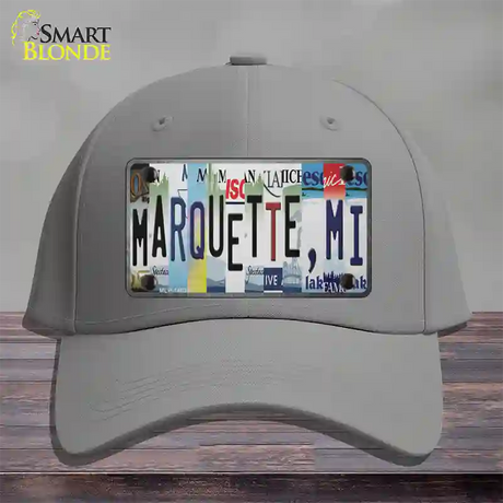 Marquette MI Strip Art Novelty License Plate Hat Tag Cotton / Gray