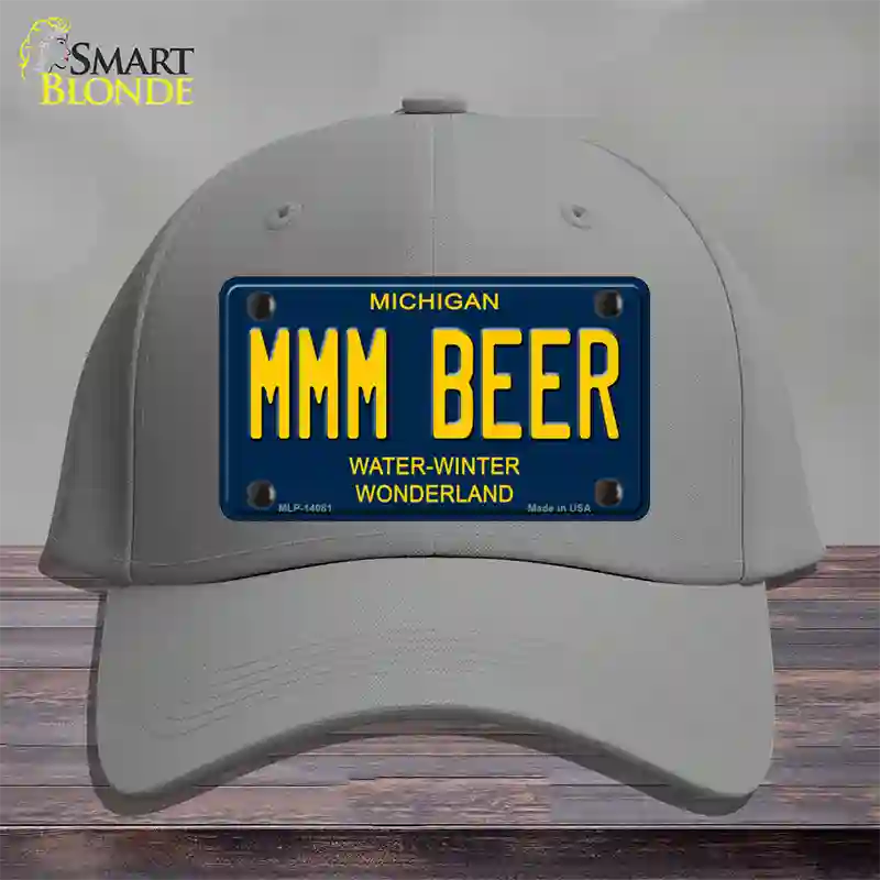 Mmm Beer Michigan Blue Novelty License Plate Hat Cotton / Gray