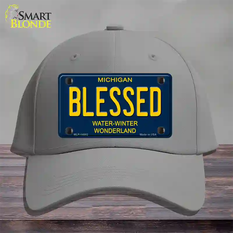 Blessed Michigan Blue Novelty License Plate Hat Cotton / Gray