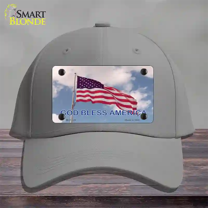 God Bless America Clouds Novelty License Plate Hat Cotton / Gray