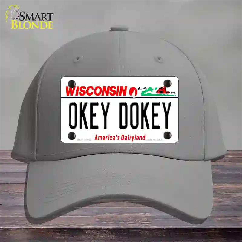 Okey Dokey Wisconsin State Background Novelty License Plate Hat Cotton / Gray