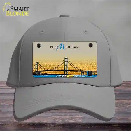 Pure Michigan Mackinac Bridge Novelty License Plate Hat Cotton / Gray