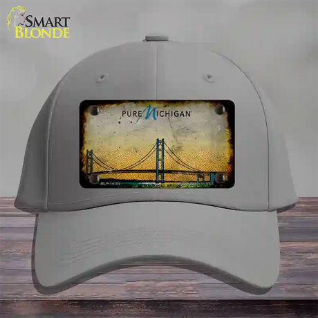 Pure Michigan Mackinac Bridge Rusty Novelty License Plate Hat Cotton / Gray