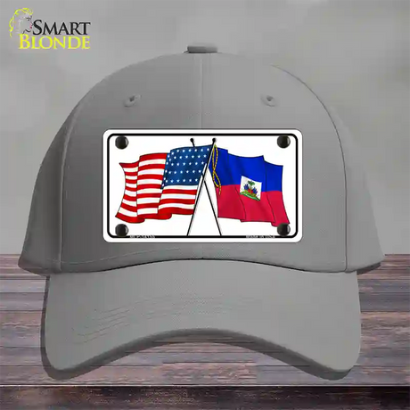 Haiti Crossed US Flag Novelty License Plate Hat Cotton / Gray