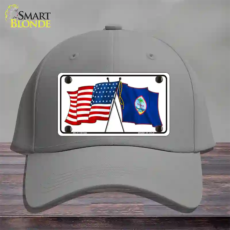 Guam Crossed US Flag Novelty License Plate Hat Cotton / Gray