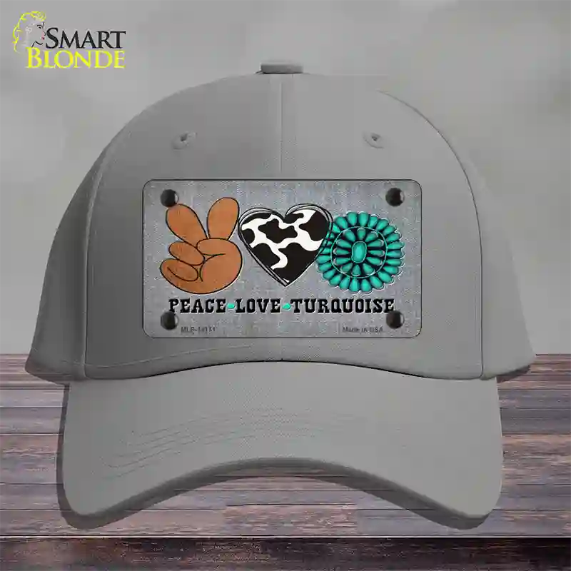 Peace Love Turquoise Novelty License Plate Hat Cotton / Gray