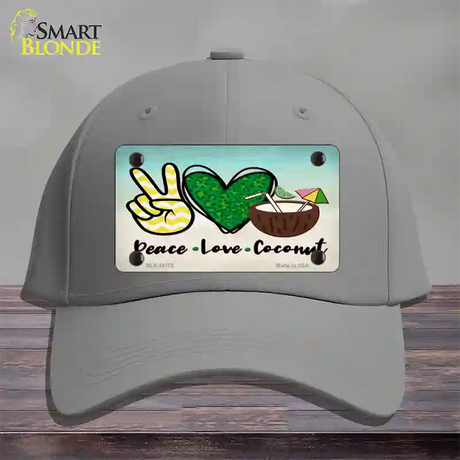 Peace Love Coconut Novelty License Plate Hat Cotton / Gray