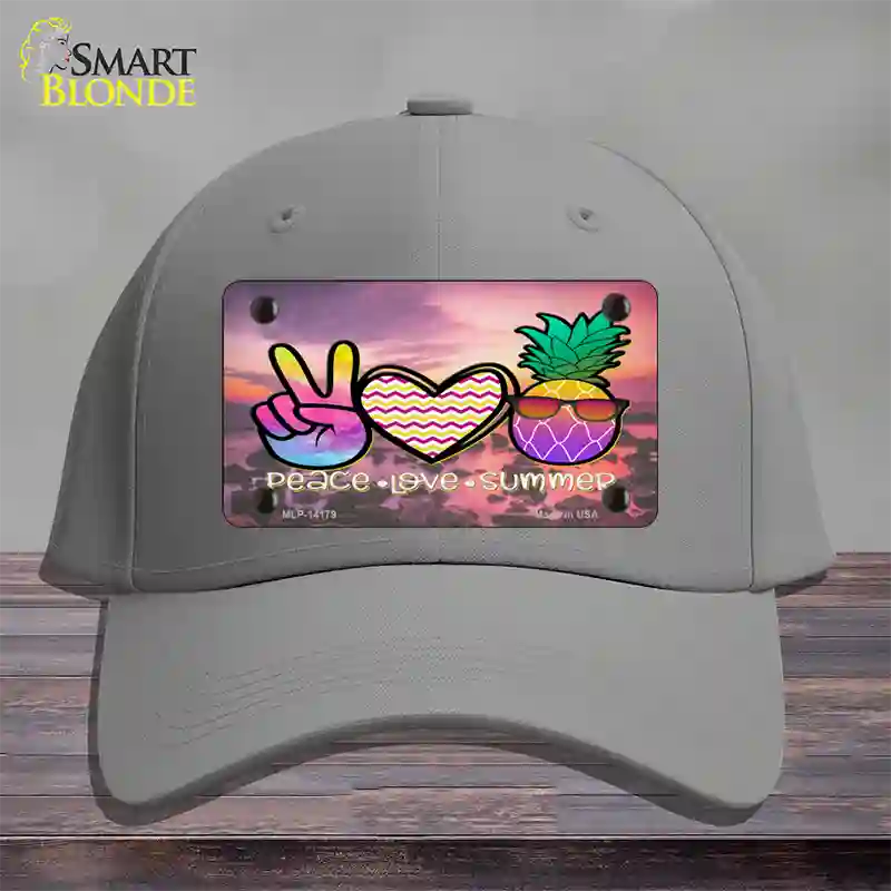 Peace Love Summer Pineapple BeachNovelty License Plate Hat Cotton / Gray