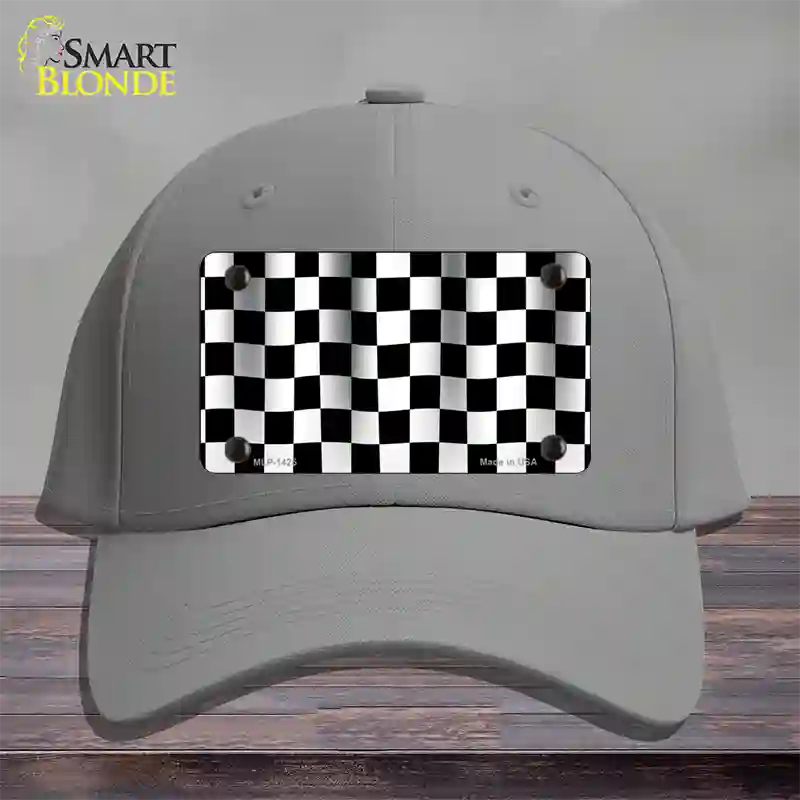 Waving Checkered Flag Novelty License Plate Hat Cotton / Gray