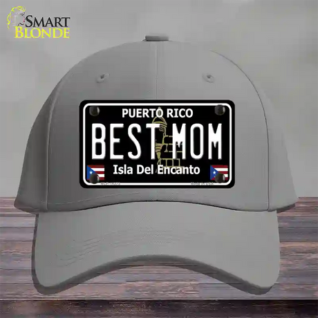 Best Mom Puerto Rico Black Novelty License Plate Hat Cotton / Gray