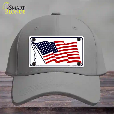 American Flag Waving White Novelty License Plate Hat Cotton / Gray