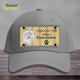 Pencil Sketch Pomeranian Metal Dog Novelty License Plate Hat Cotton / Gray