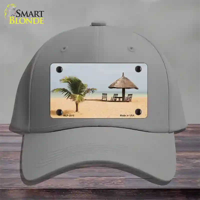 Tropical Beach Setting Novelty License Plate Hat Cotton / Gray